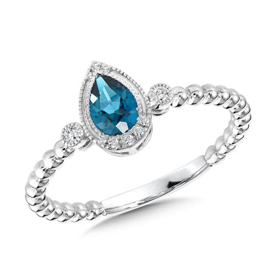 Pear Cut London Blue Topaz and Diamond Ring in 14K White Gold
