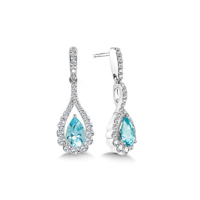Pear-Shaped Aquamarine and Diamond Drop Earrings in 14K White Gold