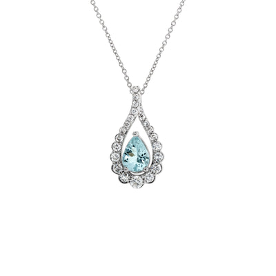 17" Pear Aquamarine and Diamond Pendant Necklace in 14K White Gold