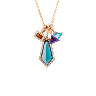 18" London Blue Topaz, Amethyst, Blue Topaz, Citrine, and Round Diamond Pendant Necklace in 14K Rose Gold