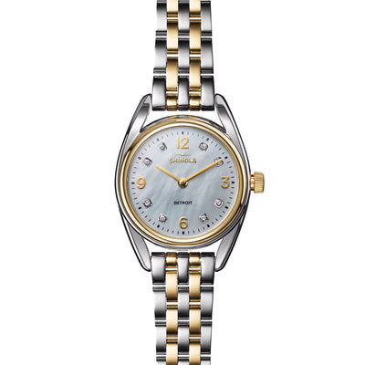 30.5MM Derby Mother of Pearl Dial with Diamond Accent Hour Markers Two-Tone Stainless Steel Bracelet