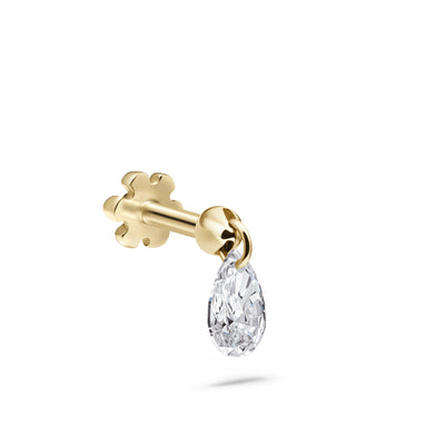 Floating Pear Diamond Charm Threaded Single Stud Earring in 18K Yellow Gold
