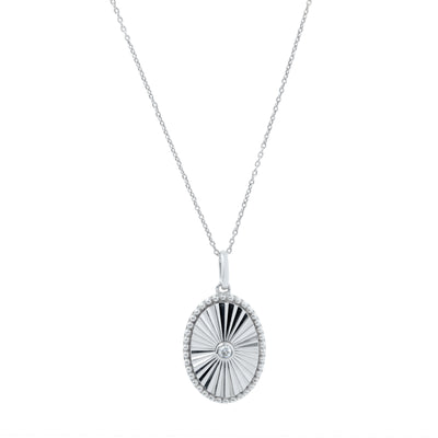 YOU ARE MY SUNSHINE STERLING SILVER OVAL PENDANT NECKLACE WITH ROUND DIAMOND