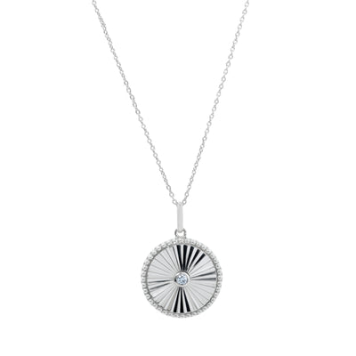 STERLING SILVER CIRCLE PENDANT NECKLACE WITH ROUND DIAMOND