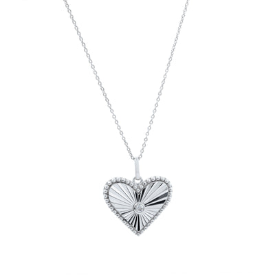 STERLING SILVER HEART PENDANT NECKLACE WITH A ROUND DIAMOND