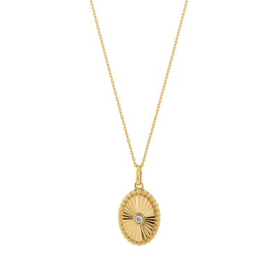 14K YELLOW GOLD OVAL PENDANT NECKLACE WITH ROUND DIAMOND