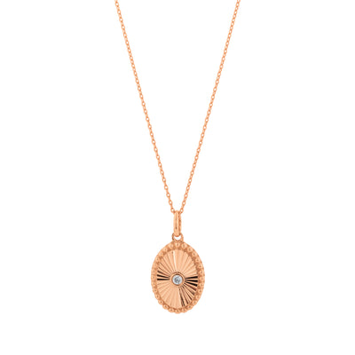 14K ROSE GOLD OVAL PENDANT NECKLACE WITH ROUND DIAMOND