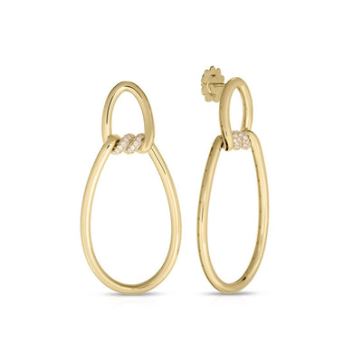 Oblong Drop Earrings with Diamond Accents in 18K Yellow Gold