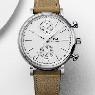 iwc portofino watch with staddle tan pebbled leather strap