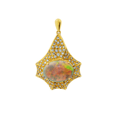 14K GOLD DIAMOND AND OPAL PENDENT