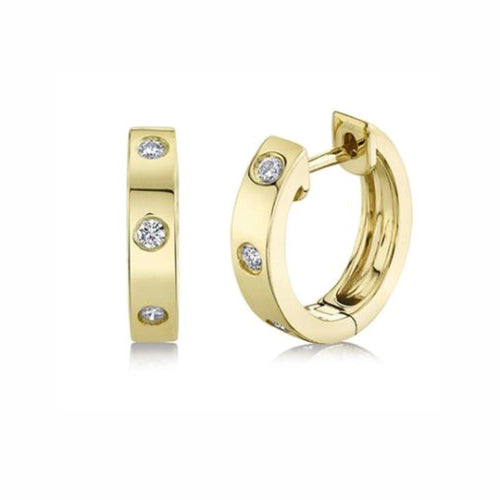14k Gold Huggie Earrings with Round Diamonds