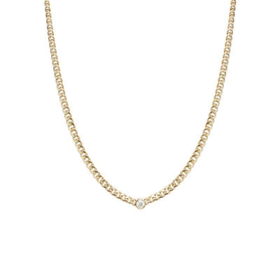14 KARAT YELLOW GOLD CURB CHAIN NECKLACE WITH FLOATING DIAMOND - Tapper's Jewelry 