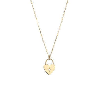 14 KARAT YELLOW GOLD DIAMOND HEART PADLOCK NECKLACE - Tapper's Jewelry 