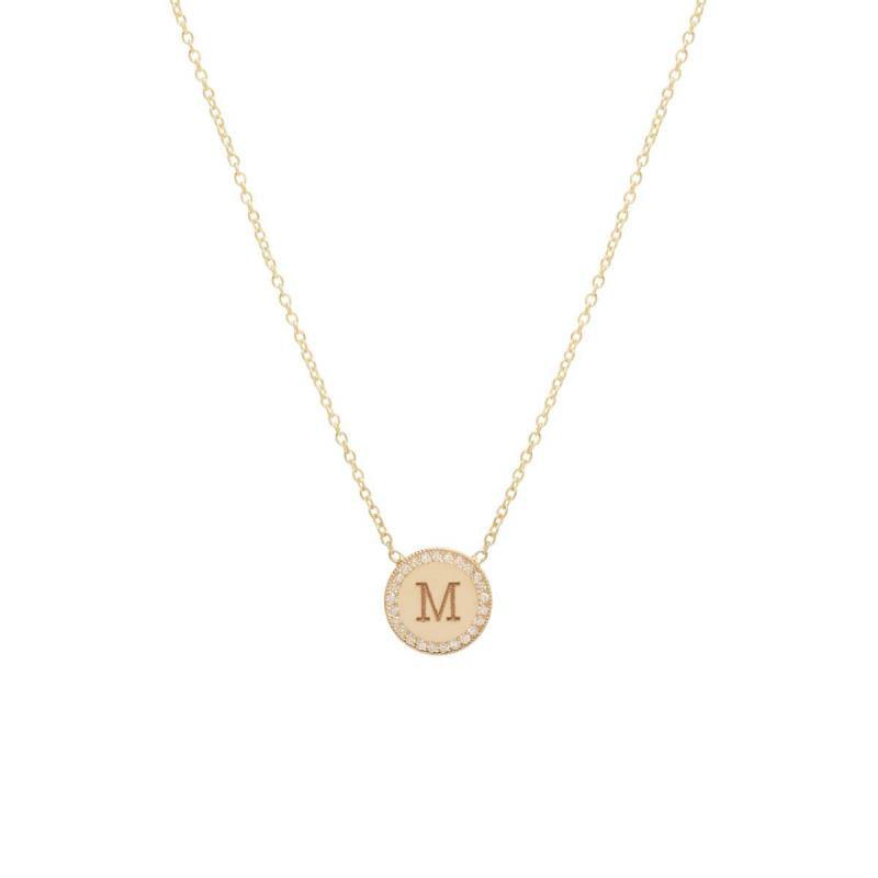 Disc Necklace Initial Stamped Necklace Zoe Chicco 14K Yellow Gold