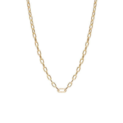 14 KARAT YELLOW GOLD SQUARE OVAL LINK CHAIN NECKLACE WITH PAVE LINK - Tapper's Jewelry 