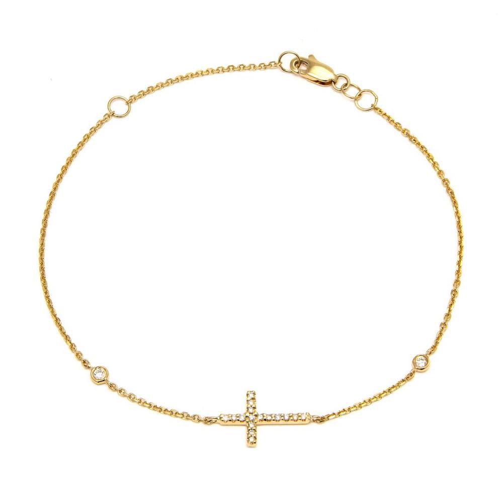 14K Yellow Gold Diamond Cross Bracelet - Main Image