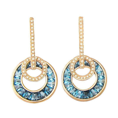 14K ROSE GOLD DIAMOND AND BLUE TOPAZ EARRINGS - Tapper's Jewelry 