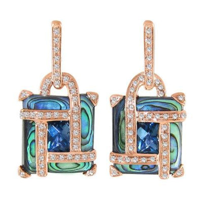 14K Rose Gold Diamond and Blue Topaz  Earrings - Tapper's Jewelry 