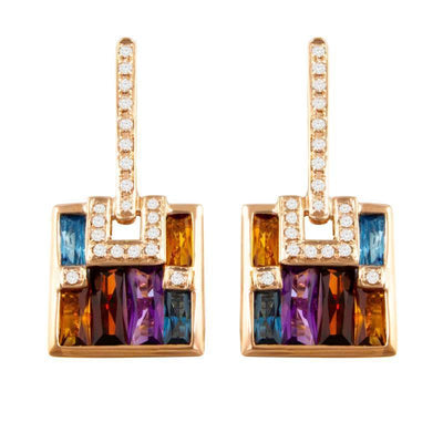 14K ROSE GOLD DIAMOND AND MULTICOLORED GEMSTONE EARRINGS - Tapper's Jewelry 
