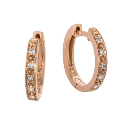 14K ROSE GOLD DIAMOND HUGGIE HOOP EARRINGS - Tapper's Jewelry 
