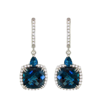 14K WHITE GOLD DIAMOND AND BLUE TOPAZ EARRINGS - Tapper's Jewelry 