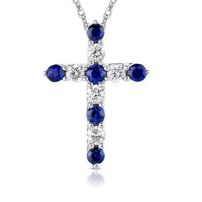 14K WHITE GOLD SAPPHIRE AND DIAMOND CROSS NECKLACE - Tapper's Jewelry 