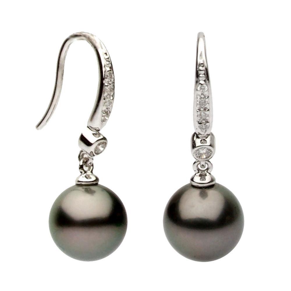 14k White Gold, Tahitian Pearl & Diamond outlet Earrings