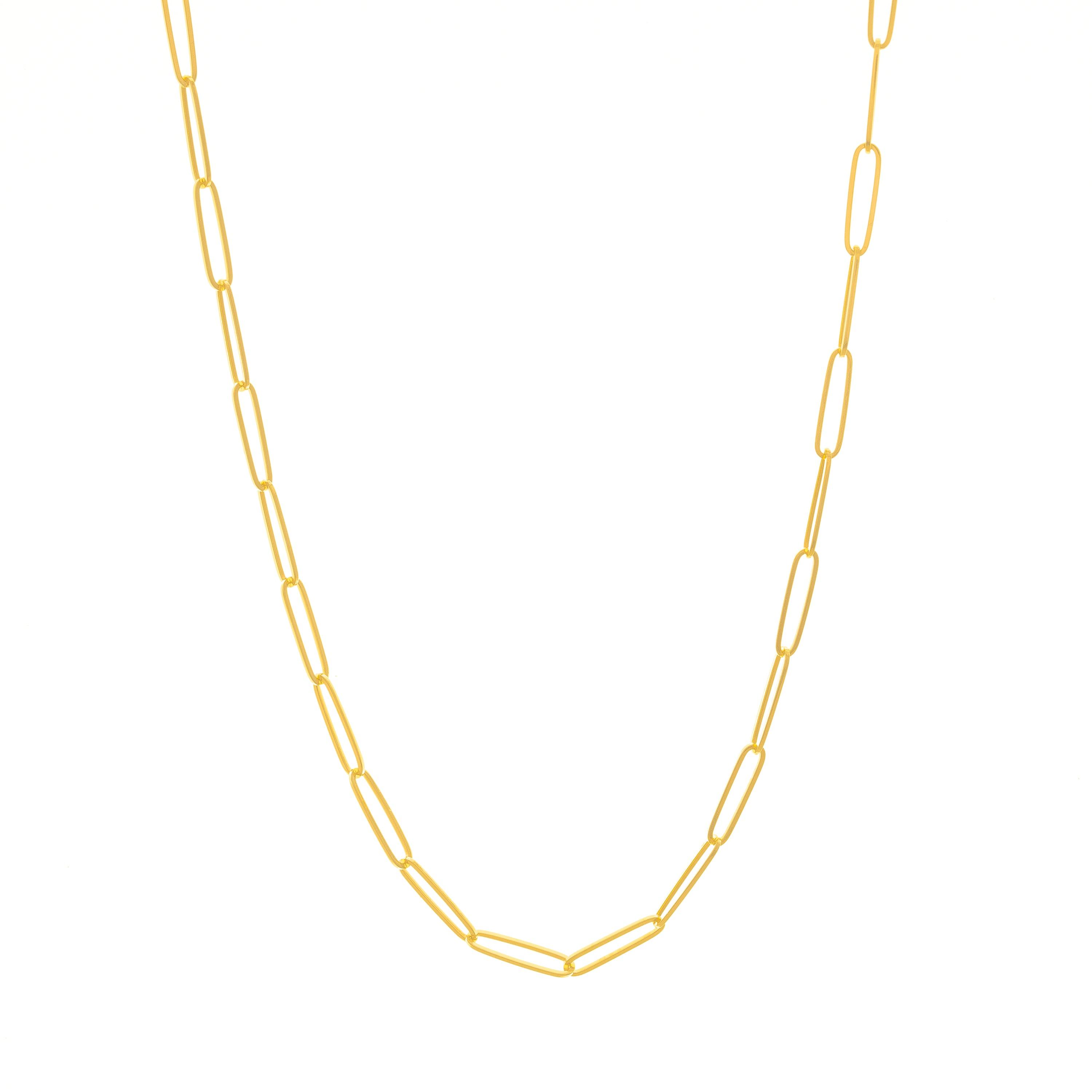 Paperclip Chain Necklace In 14K Solid Yellow Gold, 16 18 20 24 Len –  Marina M Jewelry