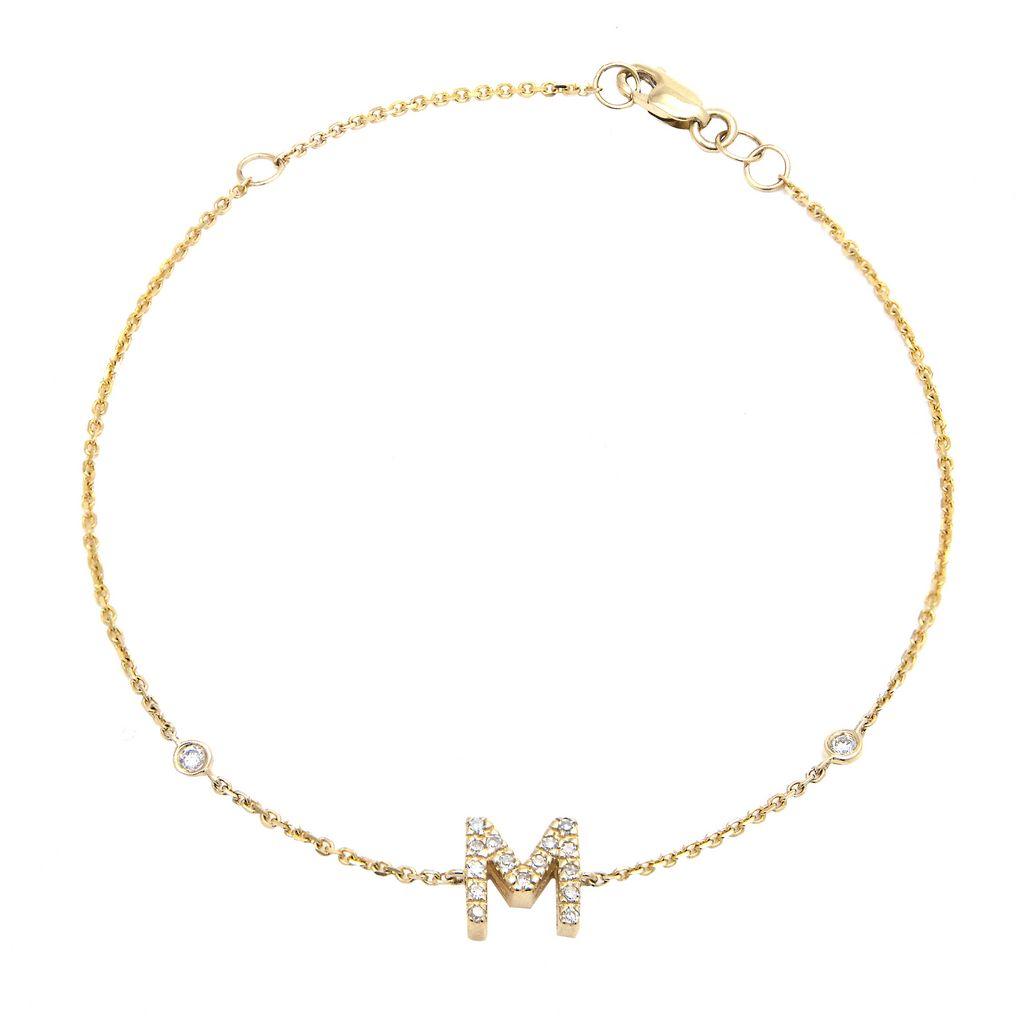 14K Yellow Gold Diamond Initial 'M' Bracelet