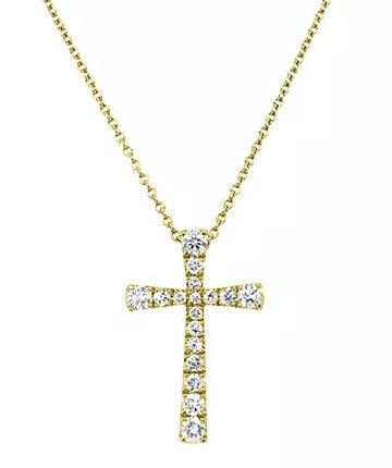 18" Diamond Cross Stationed Pendant Necklace in 14K Yellow Gold
