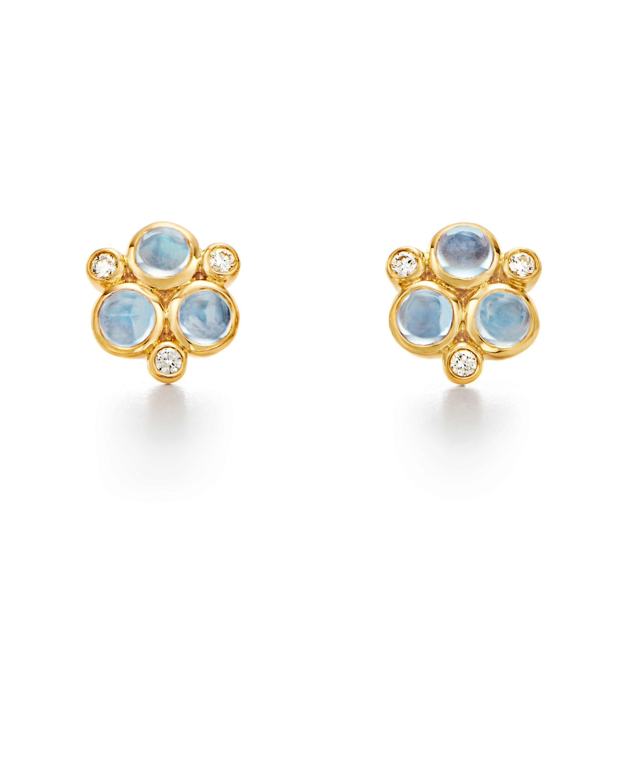 18 KARAT BLUE MOONSTONE AND DIAMOND CLASSIC TRIO EARRINGS