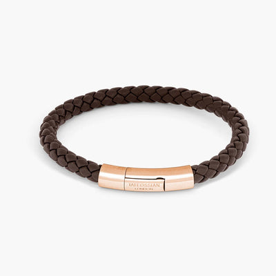 18K GOLD AND BROWN LEATHER BRAIDED BRACELET - Tapper's Jewelry 