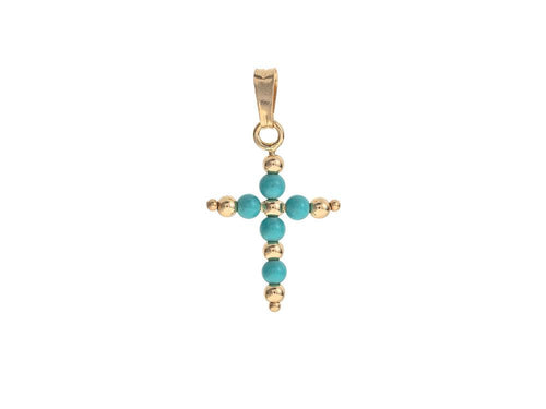 18K GOLD AND TURQUOISE CROSS CHARM