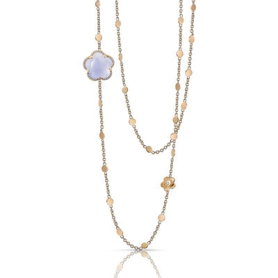 18K ROSE GOLD DIAMON AND BLUE CHALCEDONY FLOWER NECKLACE - Tapper's Jewelry 