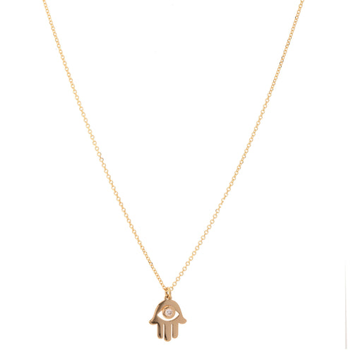 16" Diamond Accent Hamsa Necklace in 14K Yellow Gold