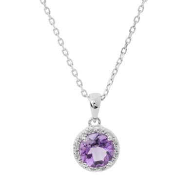 STERLING SILVER AMETHYST AND DIAMOND NECKLACE