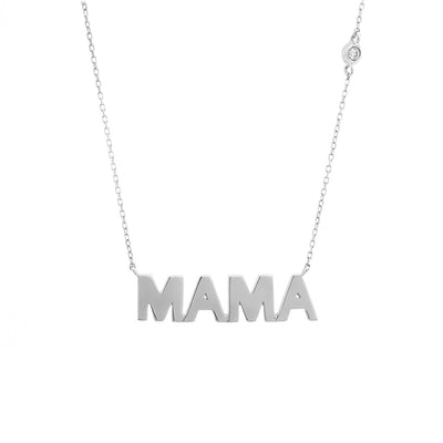 Sterling Silver MAMA Necklace with Round Bezel-Set Diamond Accent