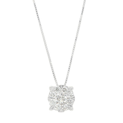 18" 0.5 cttw. Cluster Diamond Pendant Necklace in 14K White Gold