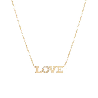 16" "LOVE" Diamond Accent Necklace in 14K Yellow Gold