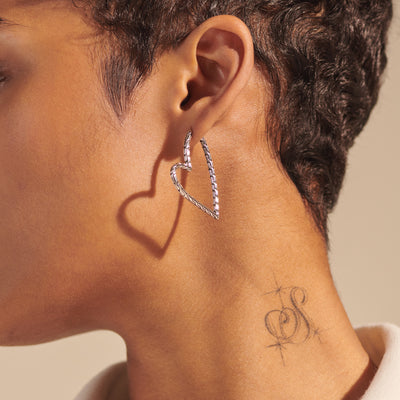 Chain Engraved Heart Hoop Earrings in Sterling Silver