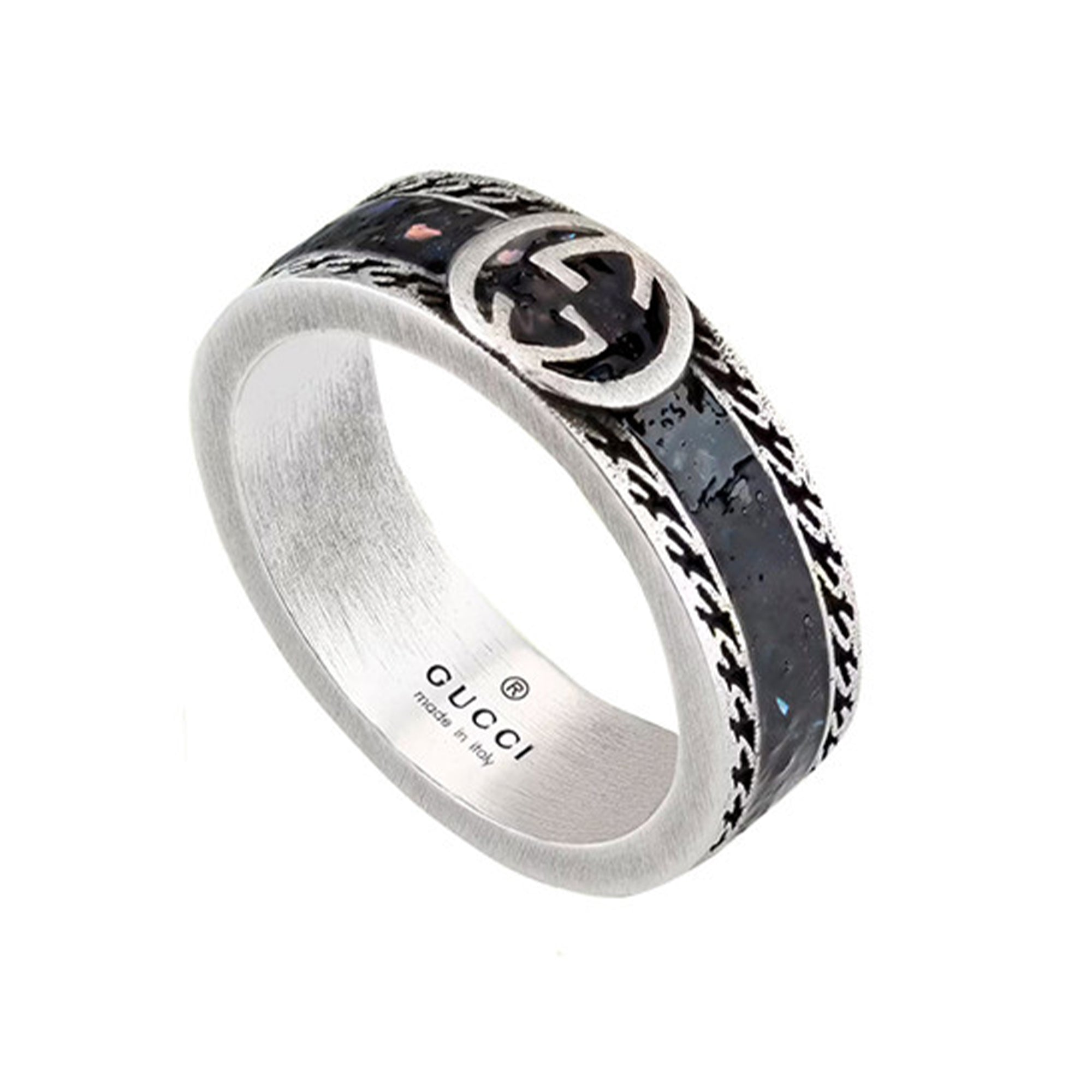 Gucci Black Enamel Ring in Sterling Silver