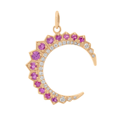 Crescent Moon Charm with Diamond and Pink Sapphires