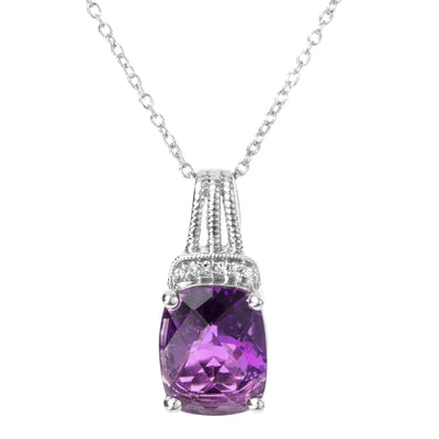 STERLING SILVER AMETHYST AND DIAMOND PENDANT