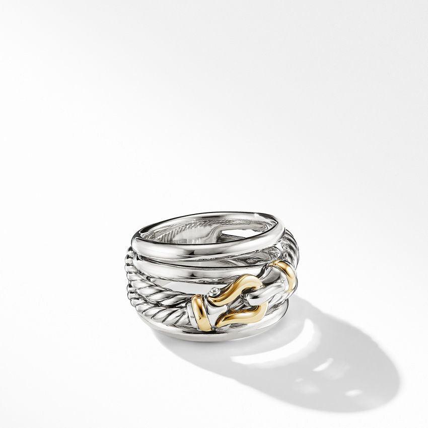 Buckle Crossover Ring in Sterling Silver with 18K Yellow Gold