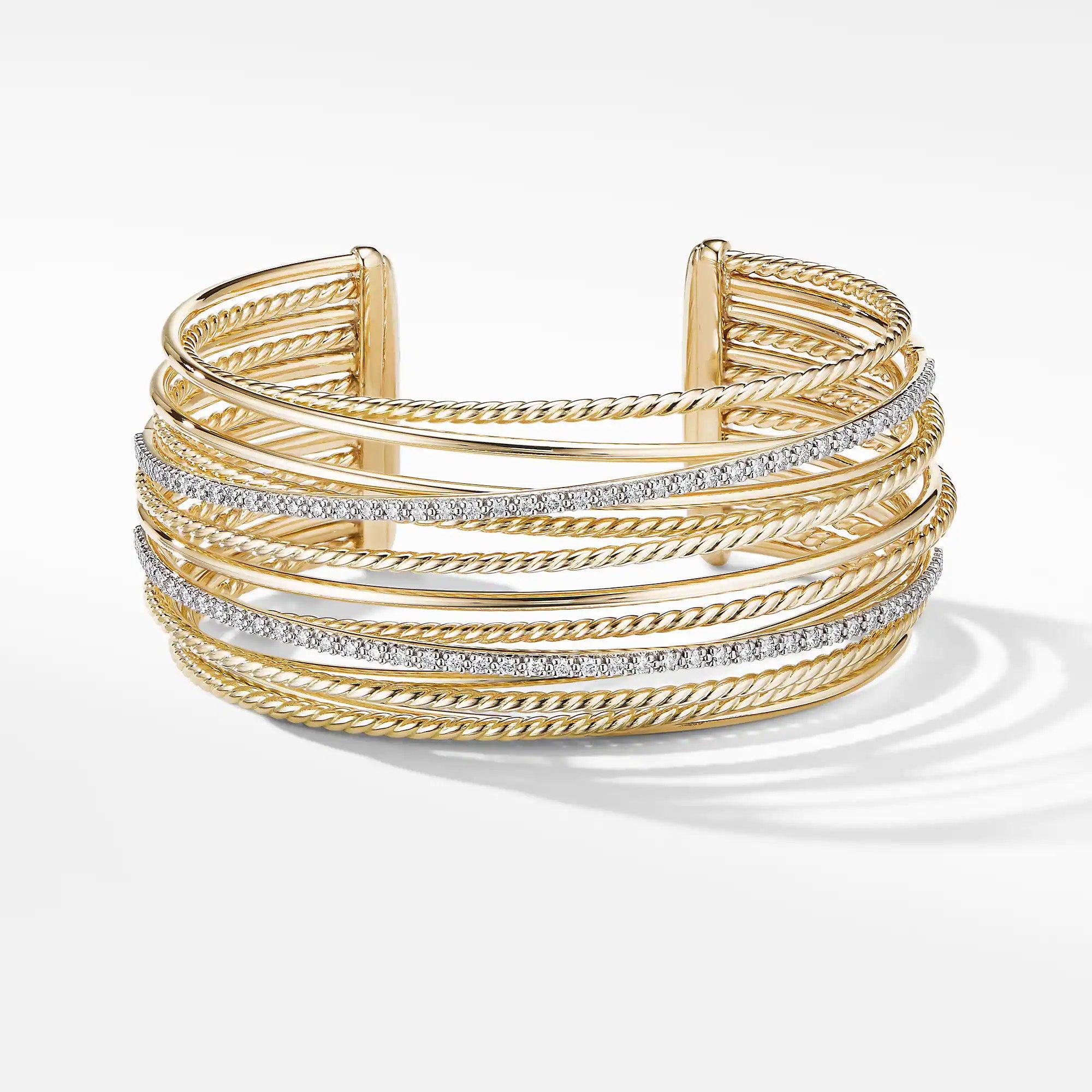 CROSSOVER CUFF BRACELET IN 18K YELOW GOLD WITH DIAMONDS