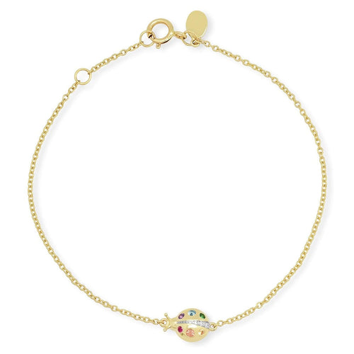Multi-Colored Crawling Ladybug Bracelet with Diamond and Gemstone in 14K Yellow Gold