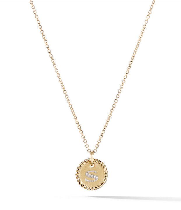 S INITIAL CHARM NECKLACE IN 18K YELLOW GOLD WITH PAVE DIAMONDS