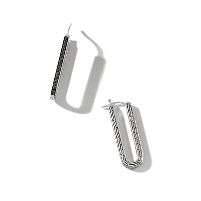 SILVER AND SAPPHIRE CARVED CHAIN RECTANGLE HOOP EARRING - Tapper's Jewelry 