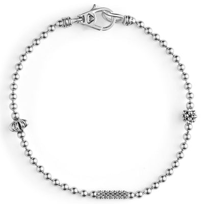 SILVER CAVIAR BEADED BRACELET WITH FLUTED ACCENTS - Tapper's Jewelry 