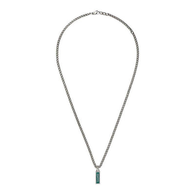SILVER TURQUOISE ENAMEL GUCCI TAG NECKLACE - Tapper's Jewelry 